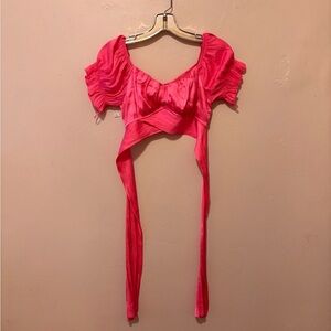 Collectif Vibrant Pink Puff Sleeve Crop Top